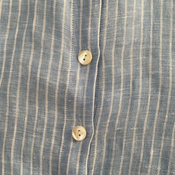 Vitamin A Playa Linen Boyfriend Shirt Sz S Blue Summer Stripe EcoLinen Beachy - Picture 8 of 12